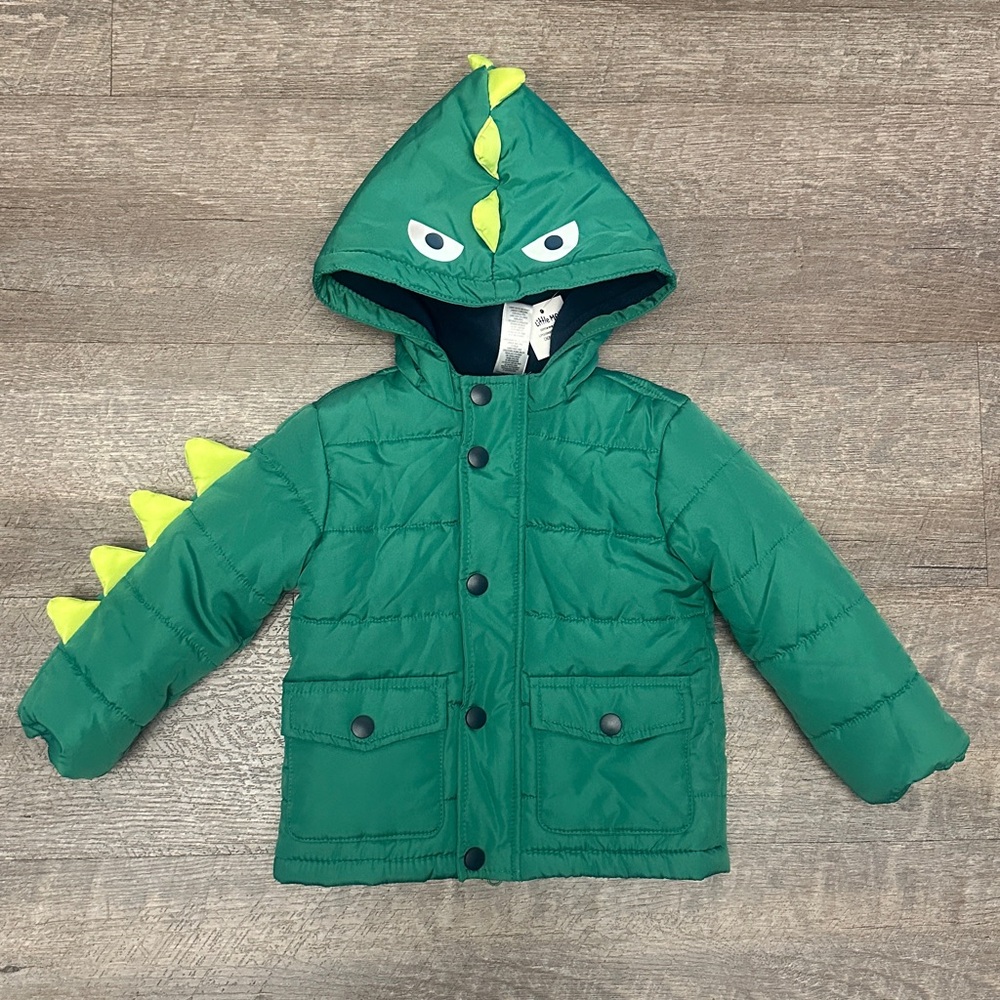 Little Me | Green Dinosaur Hooded Puffer Coat, 18M (new)